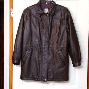 FG FIELD GEAR VINTAGE DARK BROWN LEATHER COAT EUC